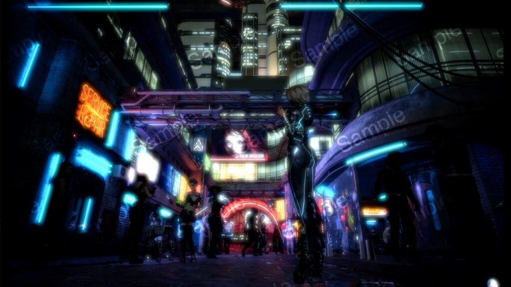 サイバーパンク夜の市街地アニメ風イラストV3・近未来背景イラスト素材を追加しました。