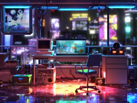 【近未来ルーム背景動画】Retro Future Tokyo Room | ノスタルジー × サイバーパンク 4K Loop２種類セット　