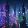 近未来SF背景素材「サイバーパンク・ナイトシティー空撮」A